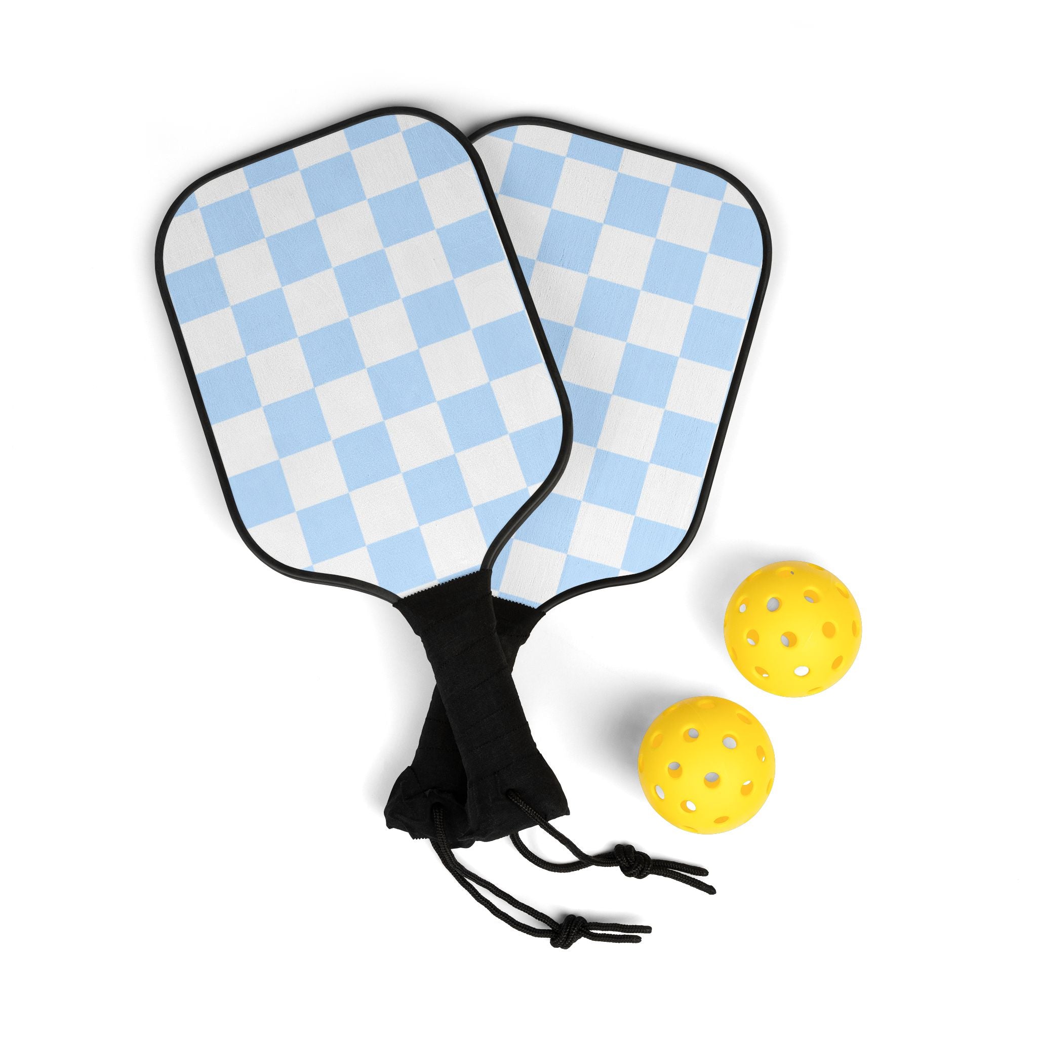 Pickleball Paddles Set – Light Blue Checkerboard Pickleball Kit with Balls