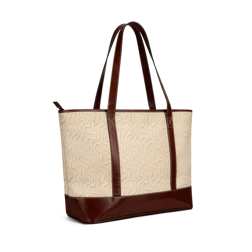 Canvas Leather Tote Bag — Cream Quilted Pattern