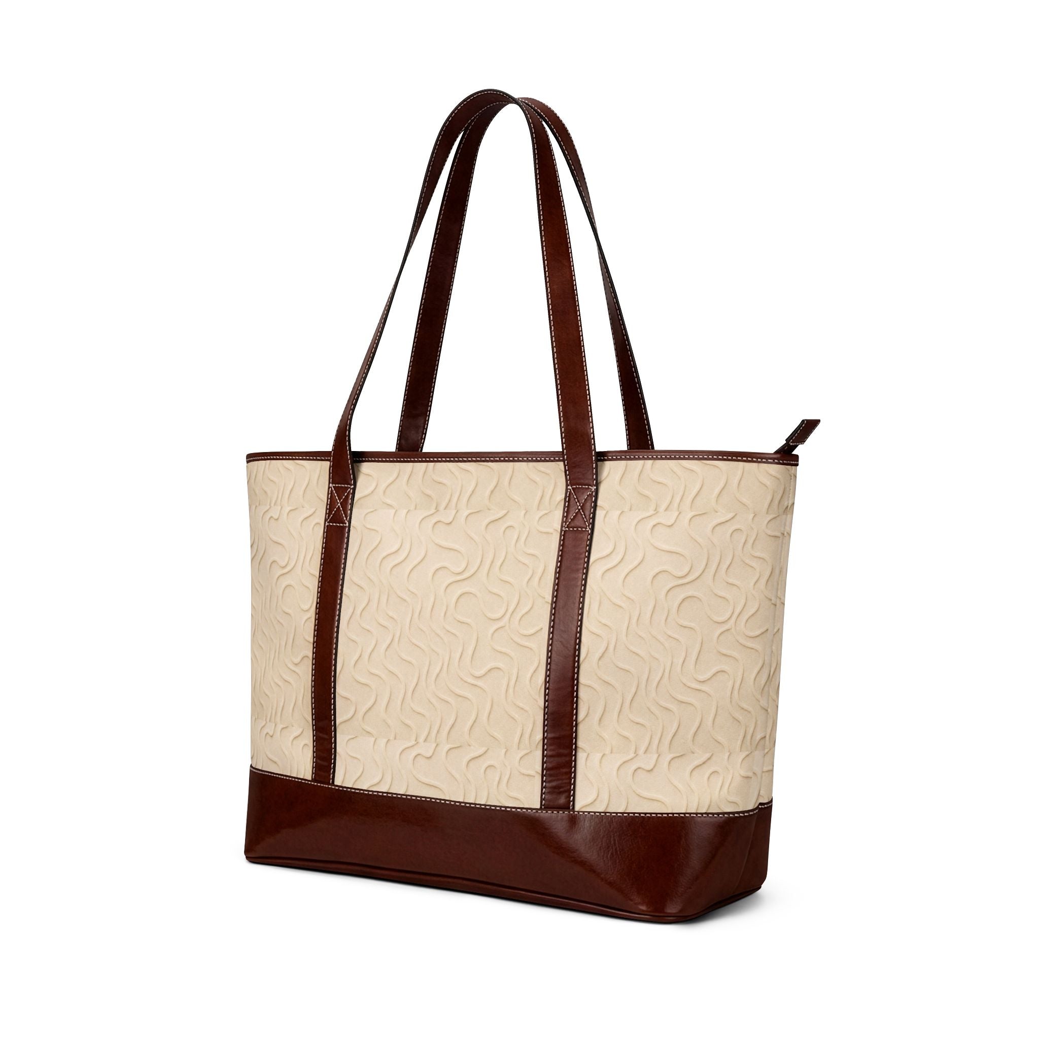 Canvas Leather Tote Bag — Cream Quilted Pattern