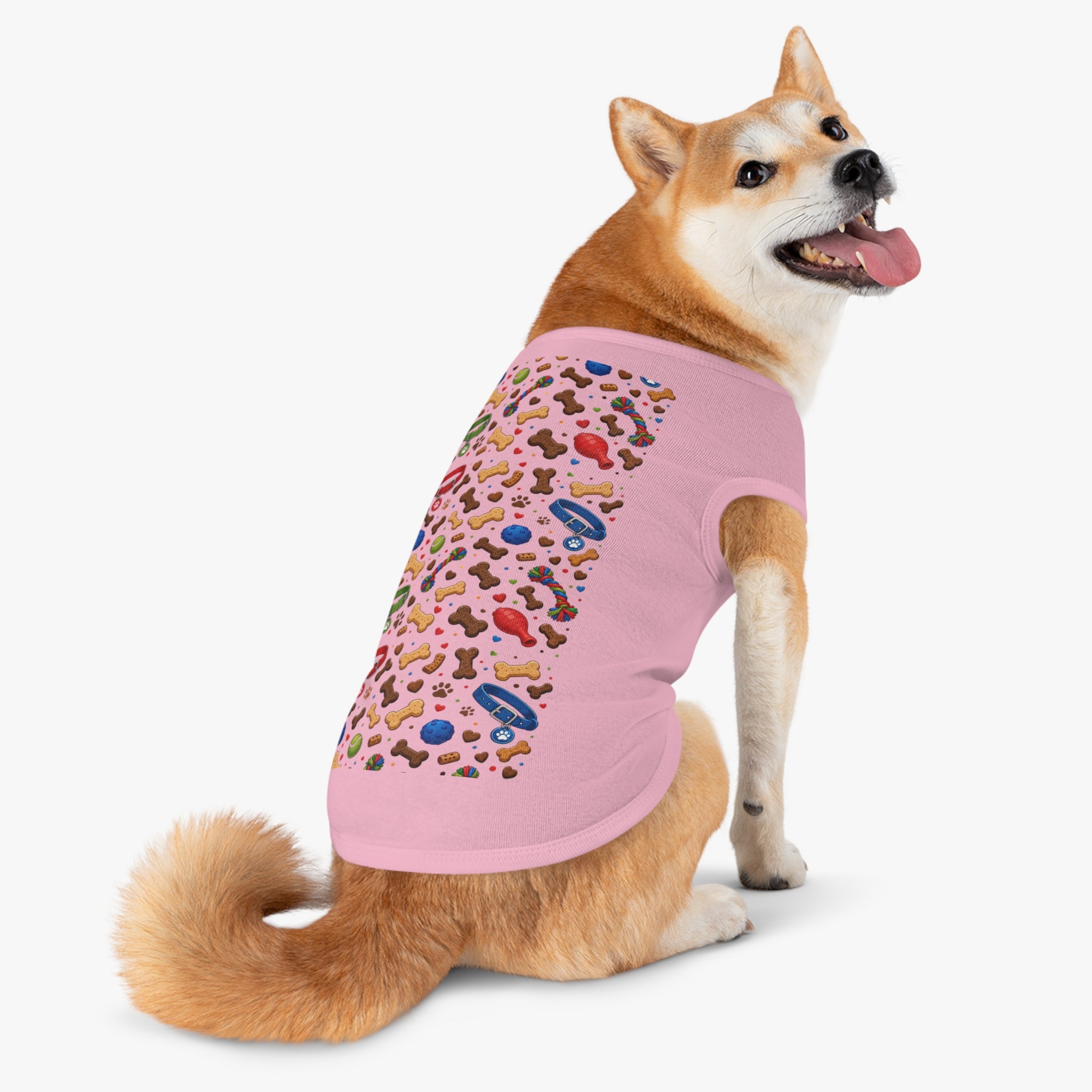 Dog Toys Pattern Pet Tank Top — Colorful Bones, Collars & Balls Print for Small Dogs