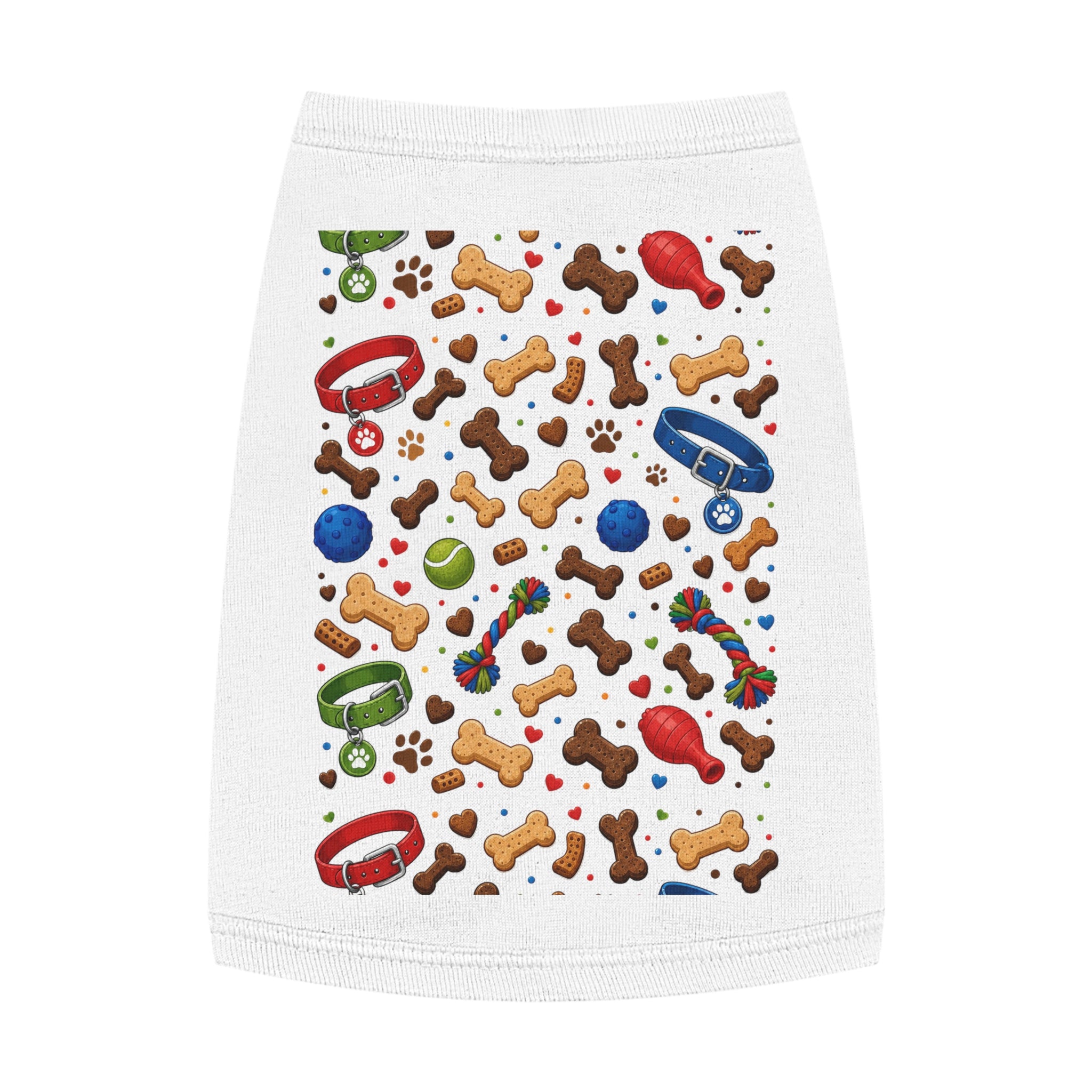 Dog Toys Pattern Pet Tank Top — Colorful Bones, Collars & Balls Print for Small Dogs
