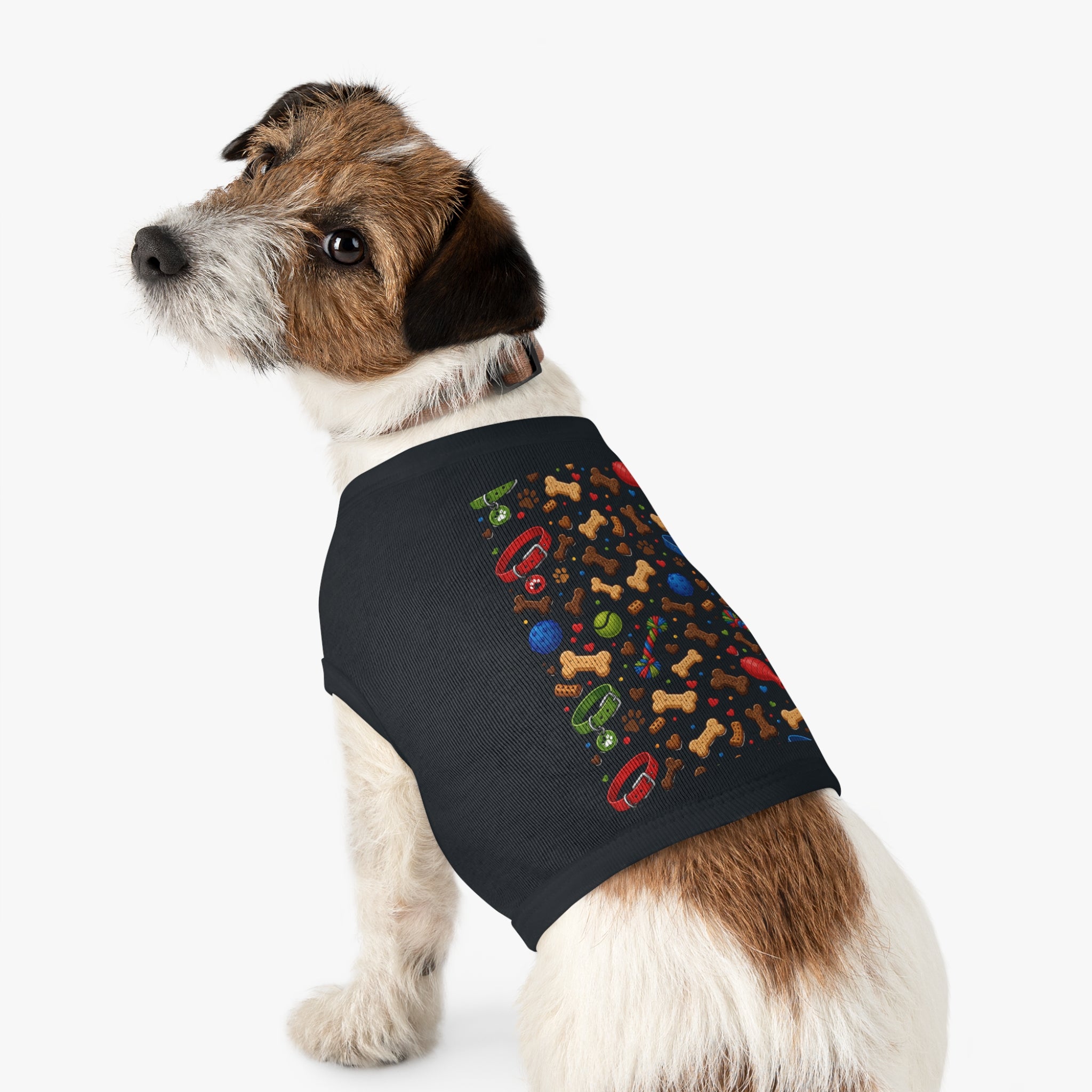 Dog Toys Pattern Pet Tank Top — Colorful Bones, Collars & Balls Print for Small Dogs