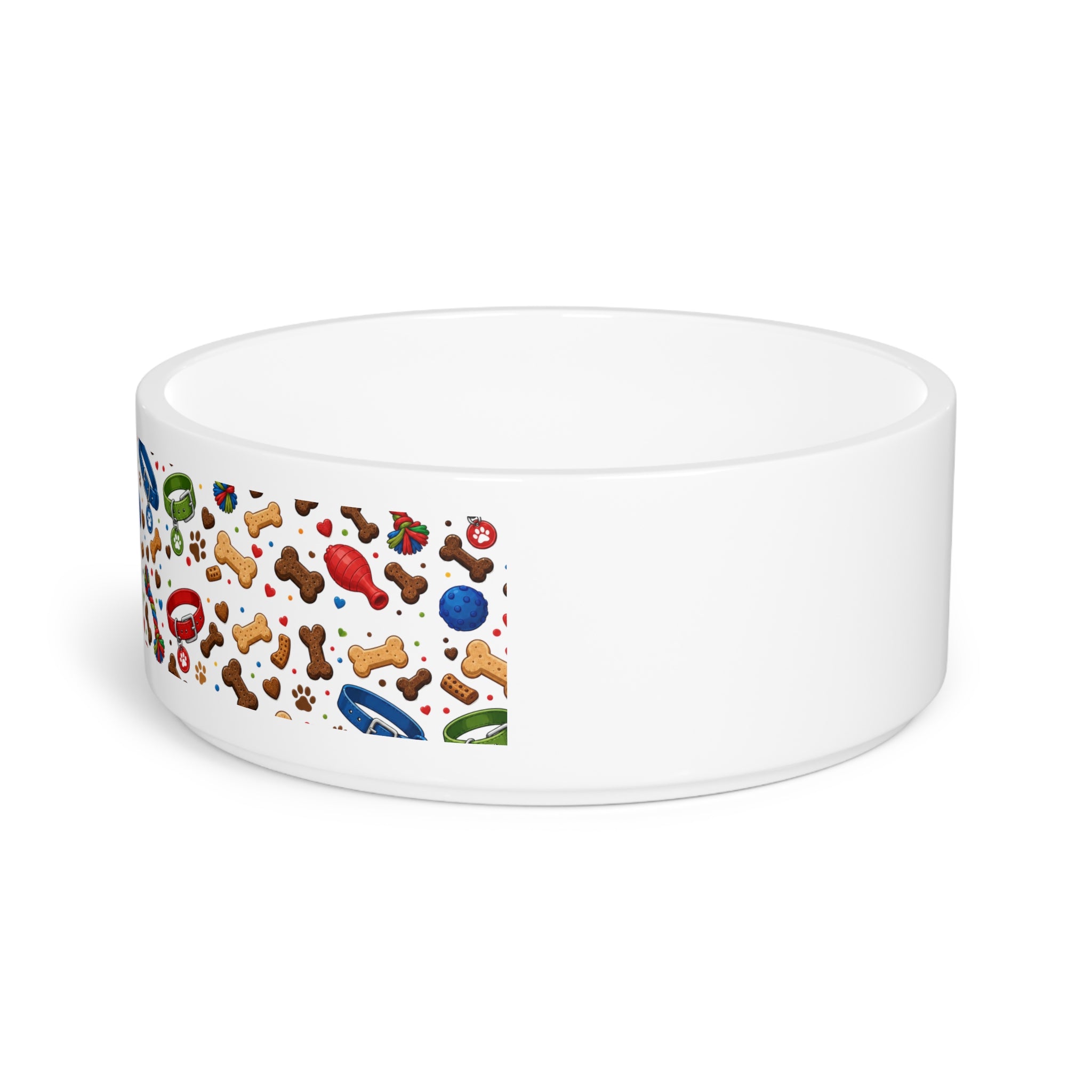 Pet Bowl — Colorful Dog Treats & Toys Pattern Ceramic Food & Water Dish
