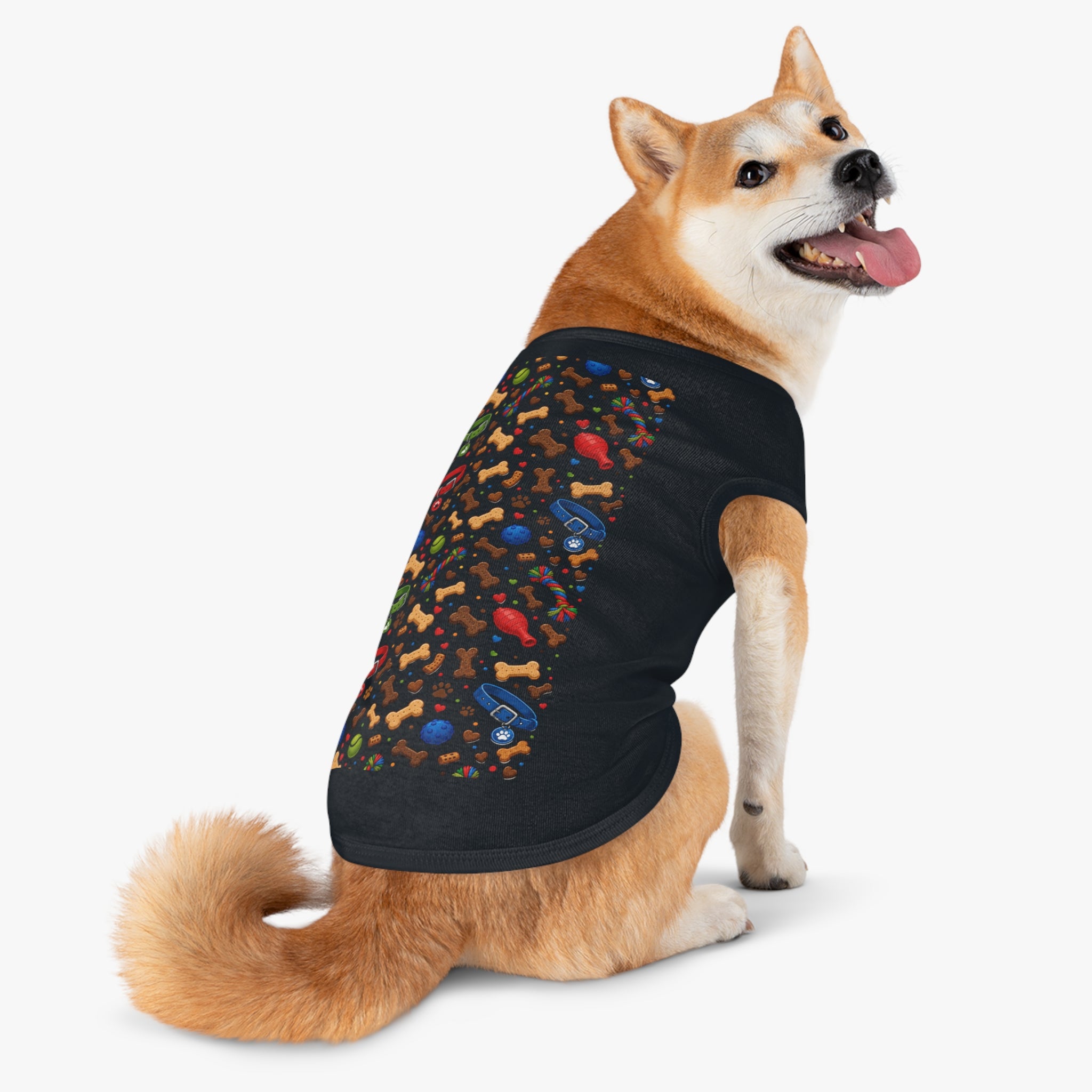 Dog Toys Pattern Pet Tank Top — Colorful Bones, Collars & Balls Print for Small Dogs