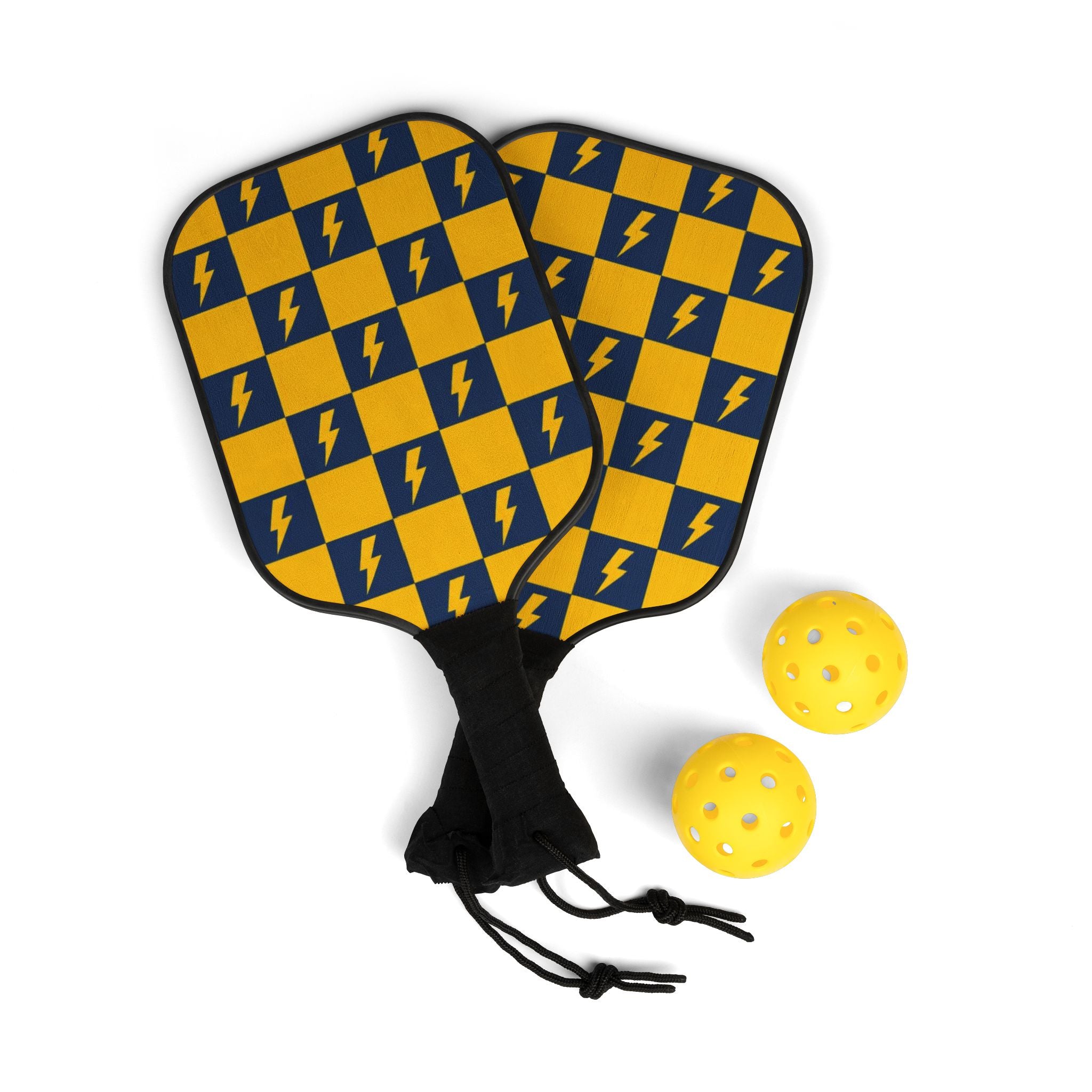 Pickleball Paddle Set – Yellow & Navy Lightning Check Design Kit