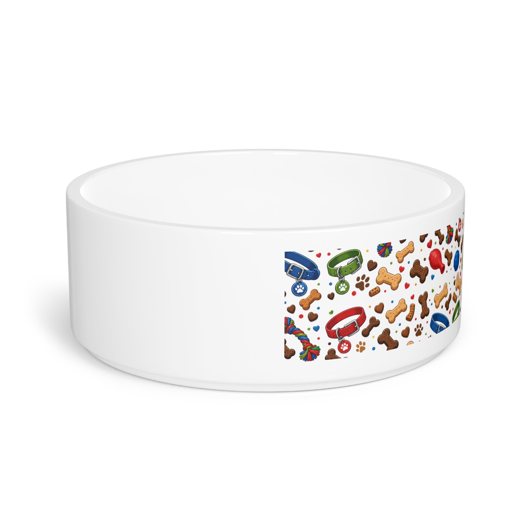 Pet Bowl — Colorful Dog Treats & Toys Pattern Ceramic Food & Water Dish