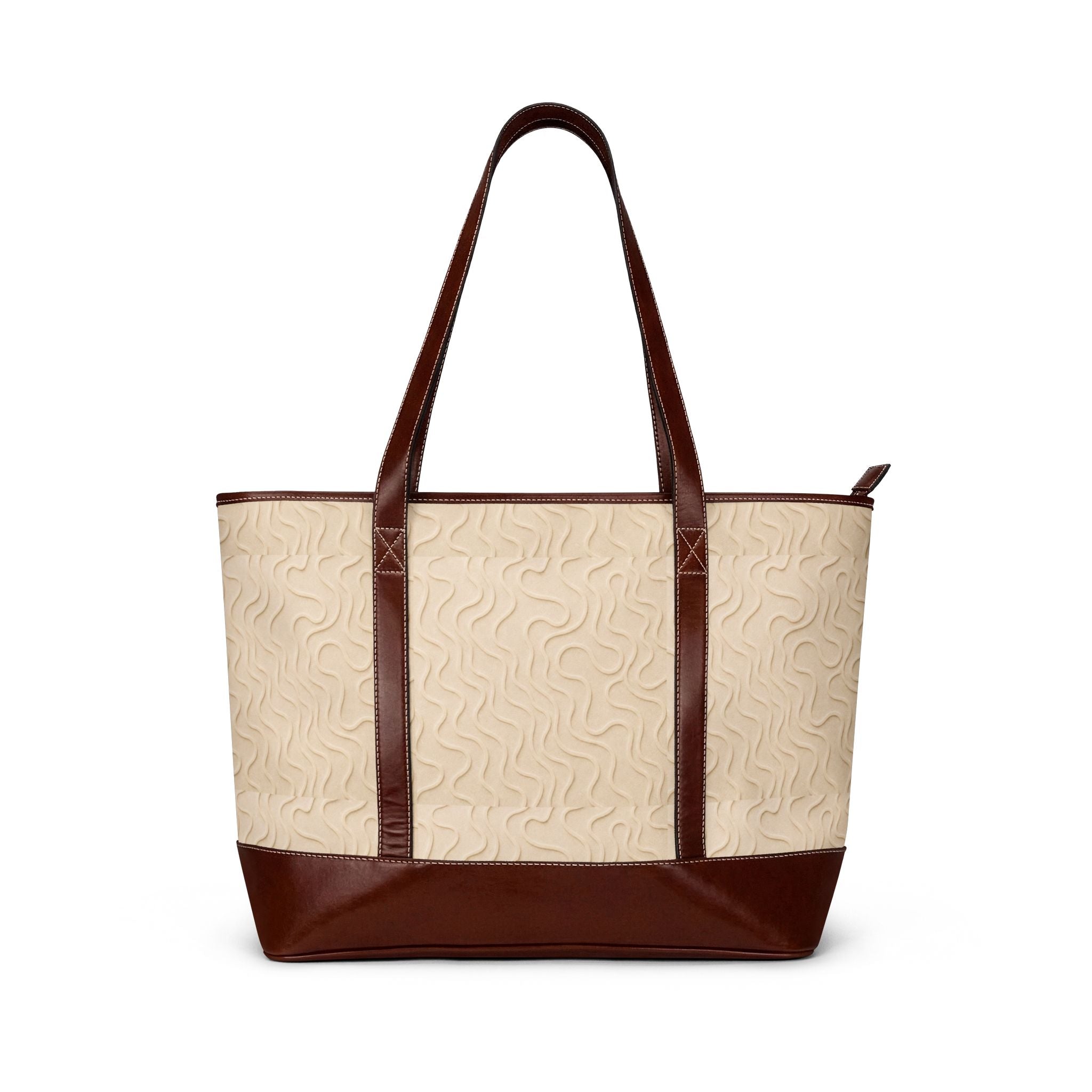 Canvas Leather Tote Bag — Cream Quilted Pattern