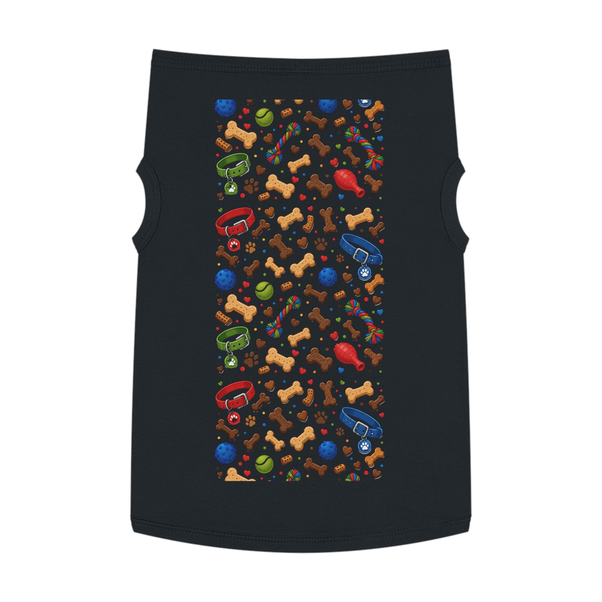 Dog Toys Pattern Pet Tank Top — Colorful Bones, Collars & Balls Print for Small Dogs