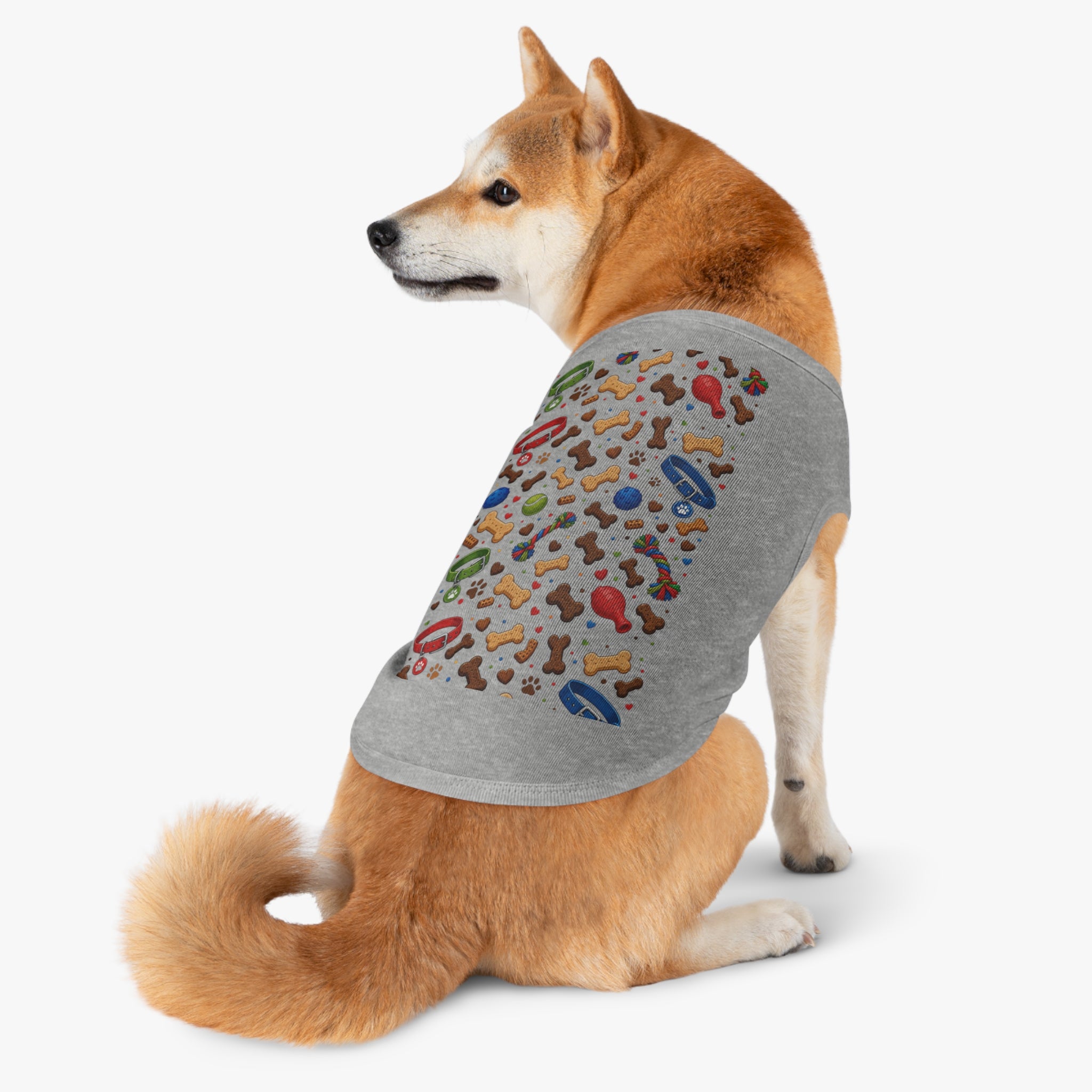 Dog Toys Pattern Pet Tank Top — Colorful Bones, Collars & Balls Print for Small Dogs