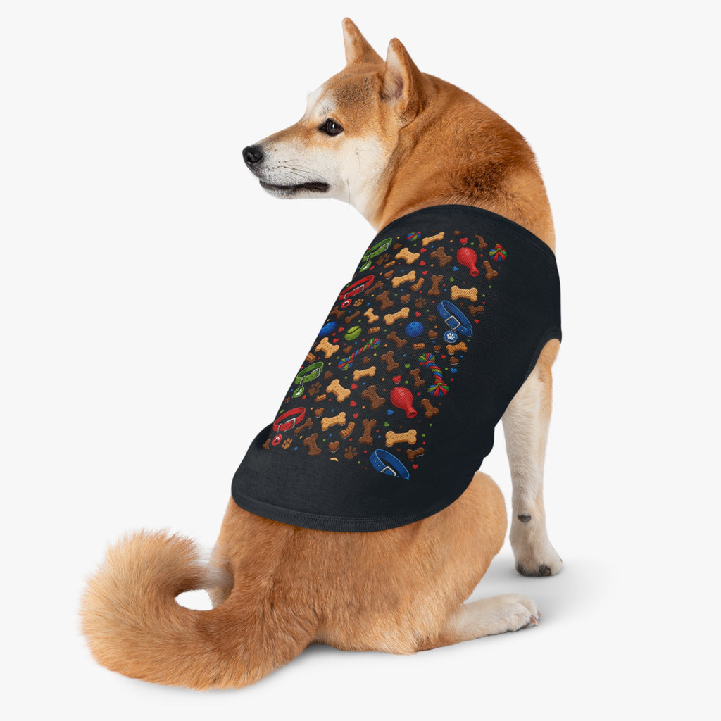 Dog Toys Pattern Pet Tank Top — Colorful Bones, Collars & Balls Print for Small Dogs