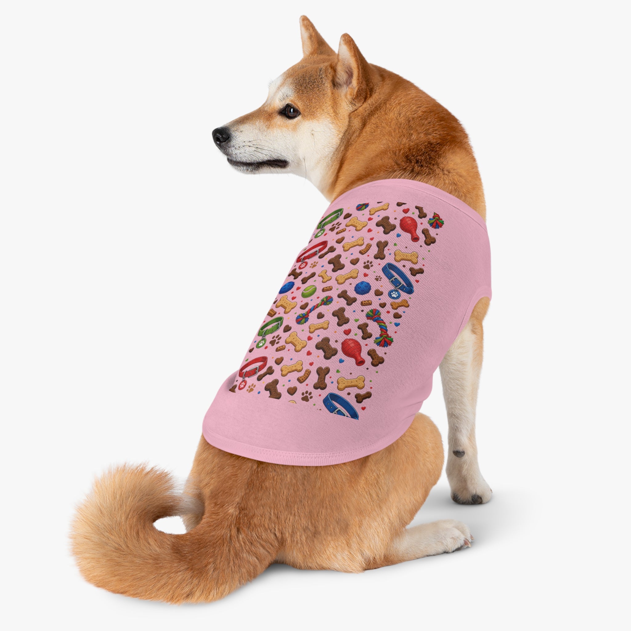 Dog Toys Pattern Pet Tank Top — Colorful Bones, Collars & Balls Print for Small Dogs