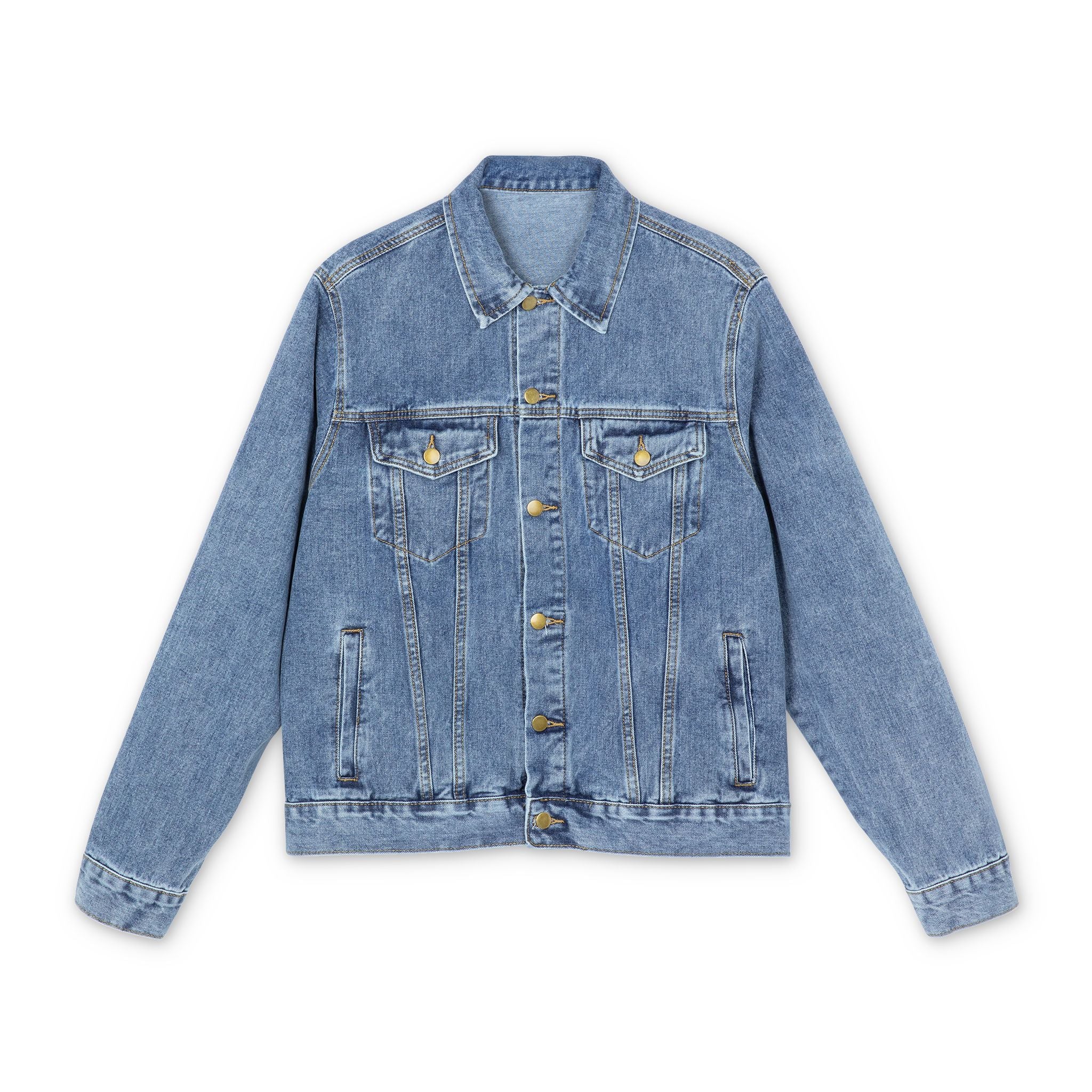 Denim Jacket with Black & White Speckle Patch — Men's Casual Distressed Back Panel