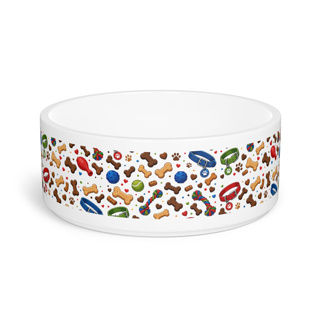 Pet Bowl — Colorful Dog Treats & Toys Pattern Ceramic Food & Water Dish