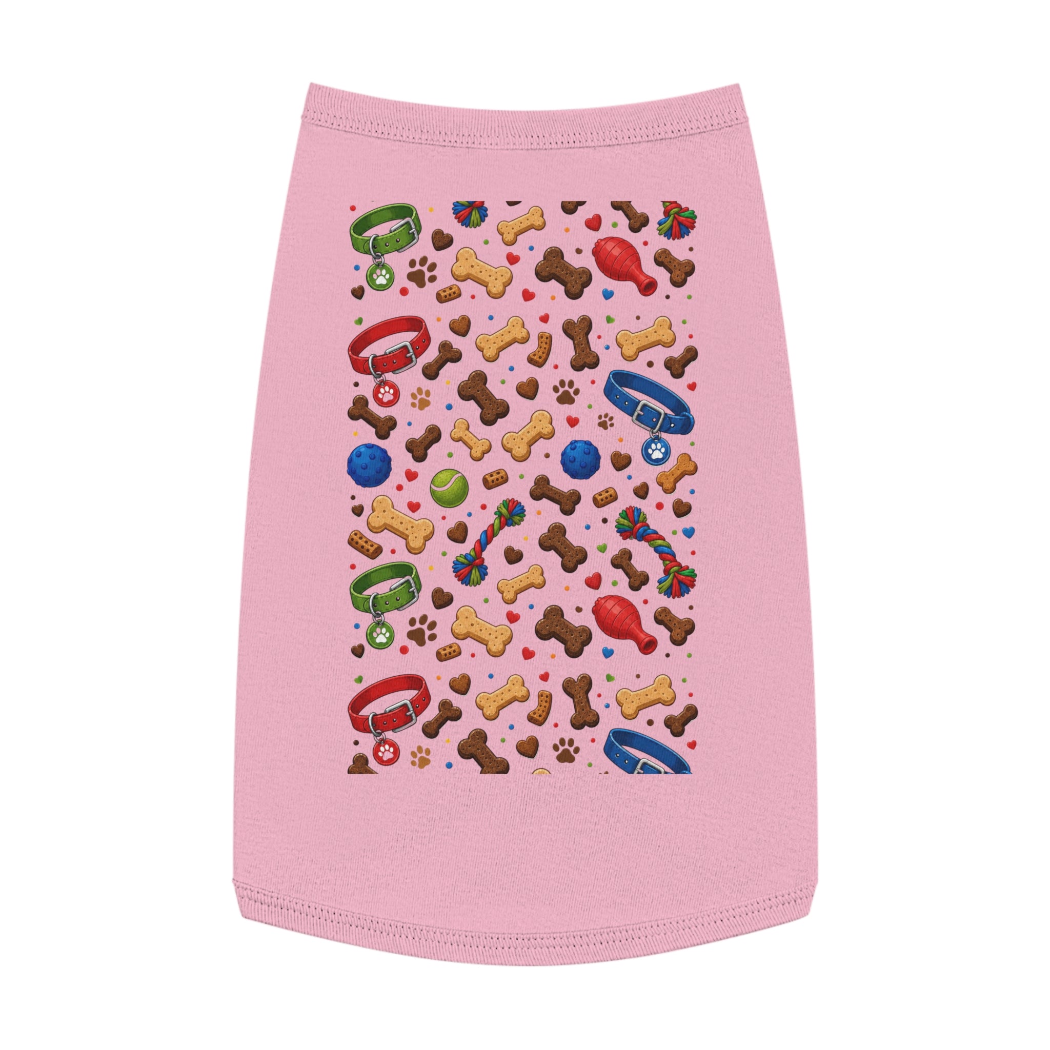 Dog Toys Pattern Pet Tank Top — Colorful Bones, Collars & Balls Print for Small Dogs