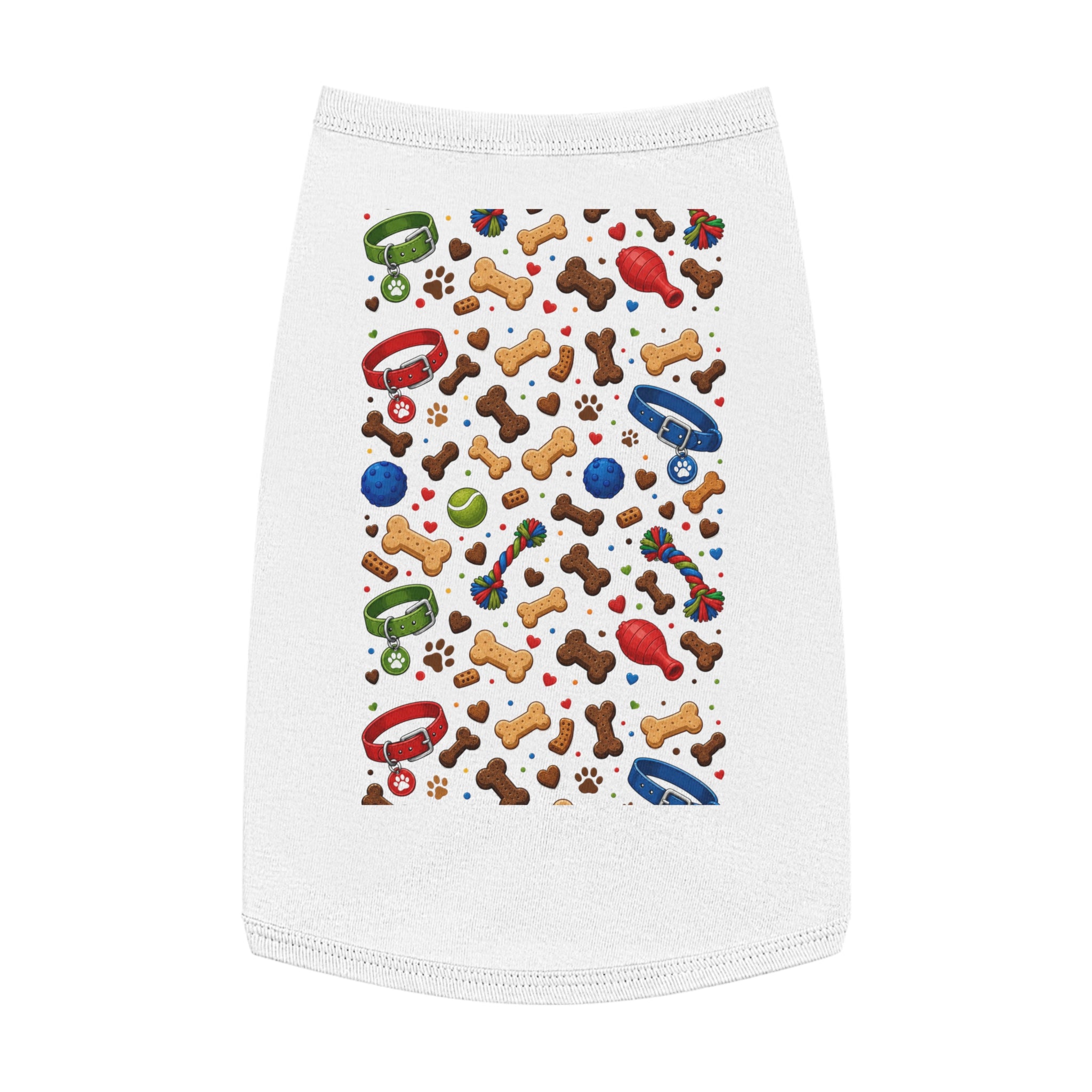 Dog Toys Pattern Pet Tank Top — Colorful Bones, Collars & Balls Print for Small Dogs