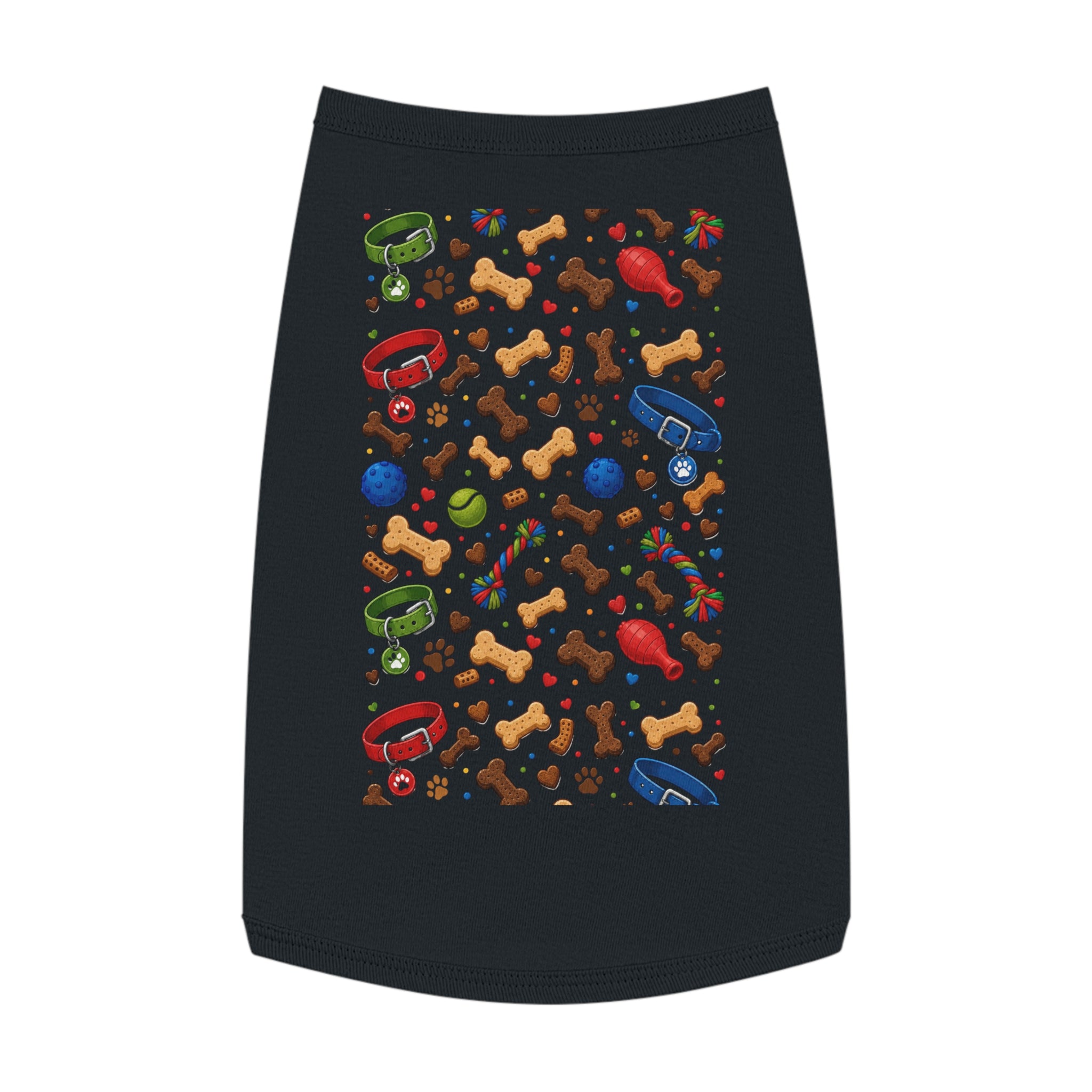 Dog Toys Pattern Pet Tank Top — Colorful Bones, Collars & Balls Print for Small Dogs