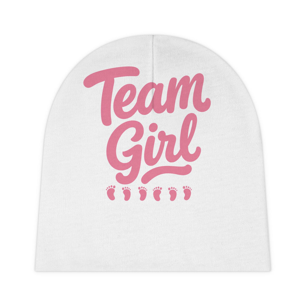 Baby Beanie - "Team Girl" Pink Newborn Hat (Gender Reveal, Baby Shower)