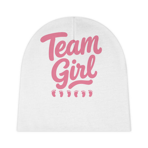 Baby Beanie - "Team Girl" Pink Newborn Hat (Gender Reveal, Baby Shower)