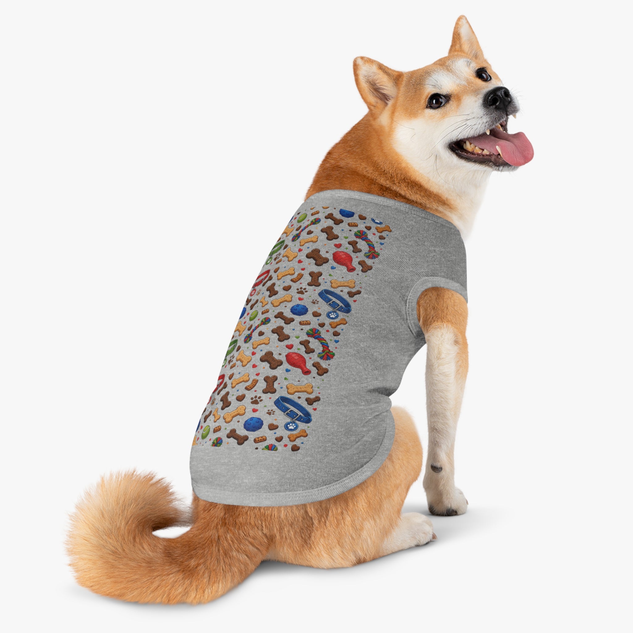 Dog Toys Pattern Pet Tank Top — Colorful Bones, Collars & Balls Print for Small Dogs