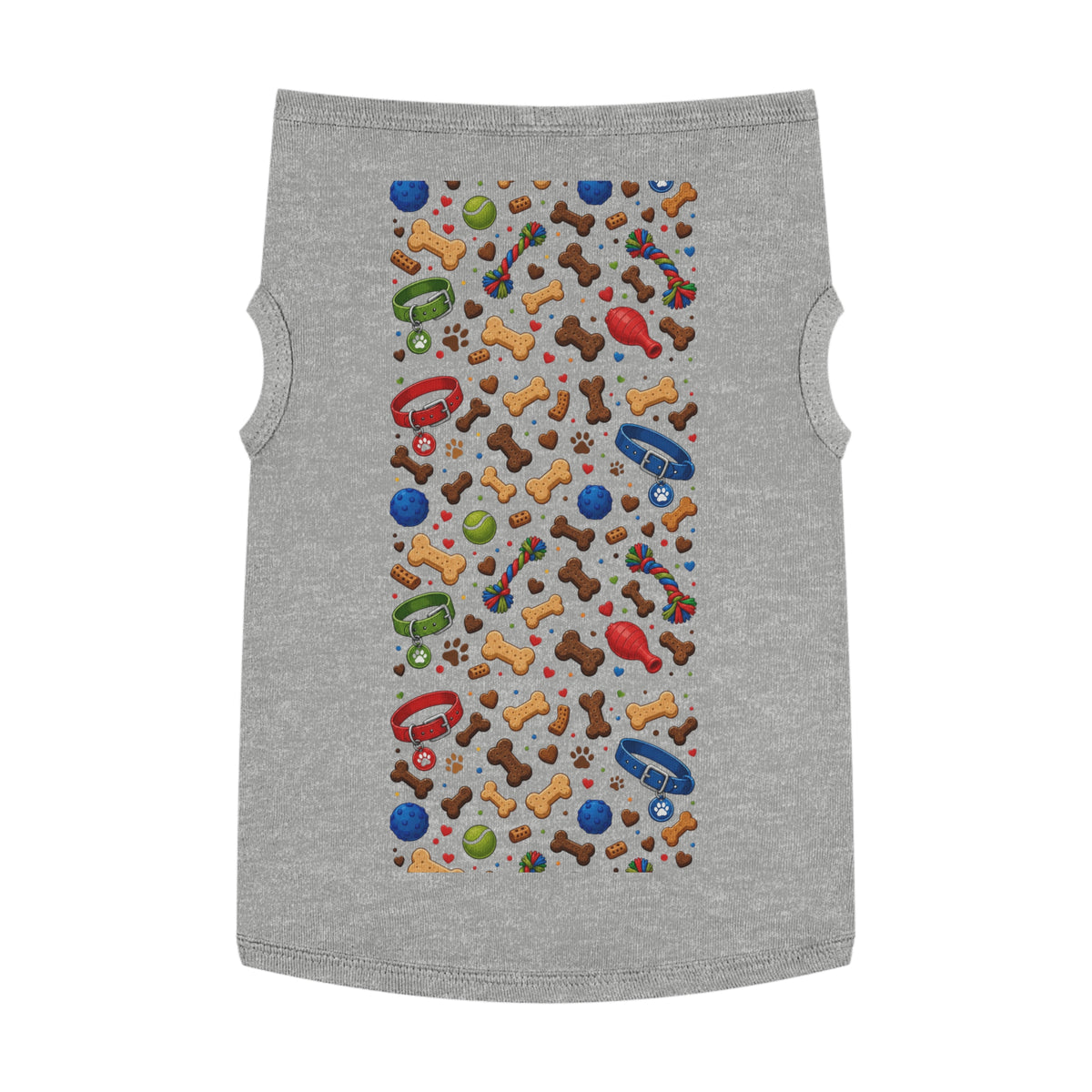 Dog Toys Pattern Pet Tank Top — Colorful Bones, Collars & Balls Print for Small Dogs