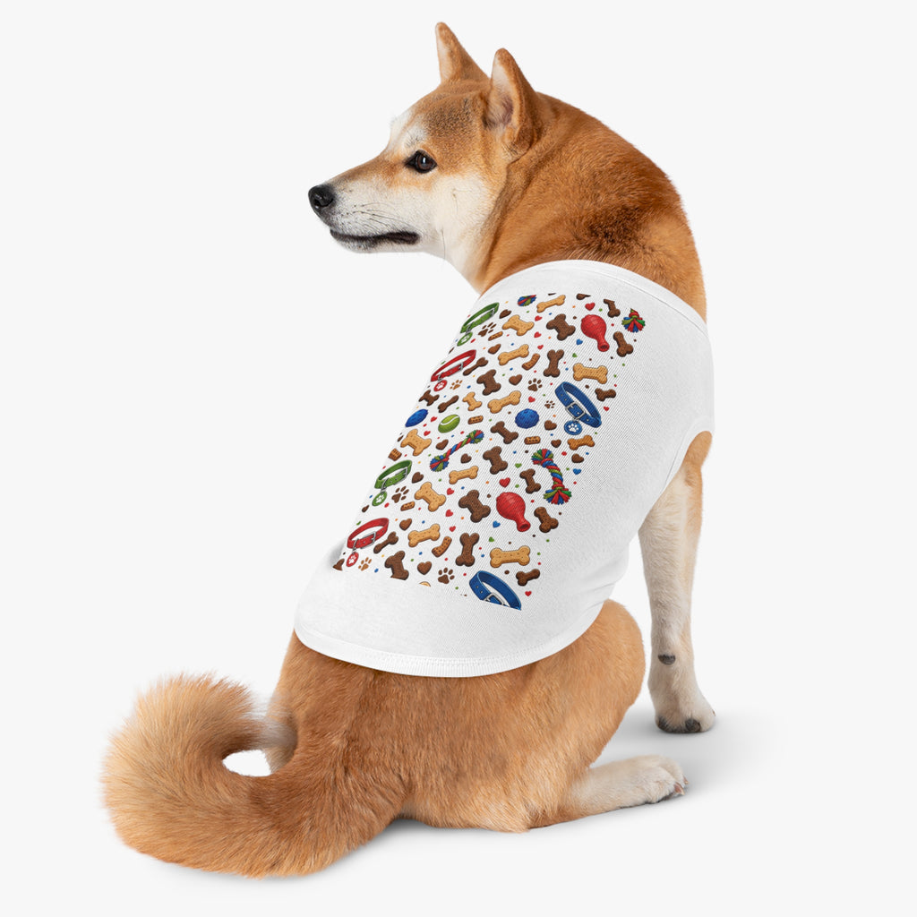 Dog Toys Pattern Pet Tank Top — Colorful Bones, Collars & Balls Print for Small Dogs