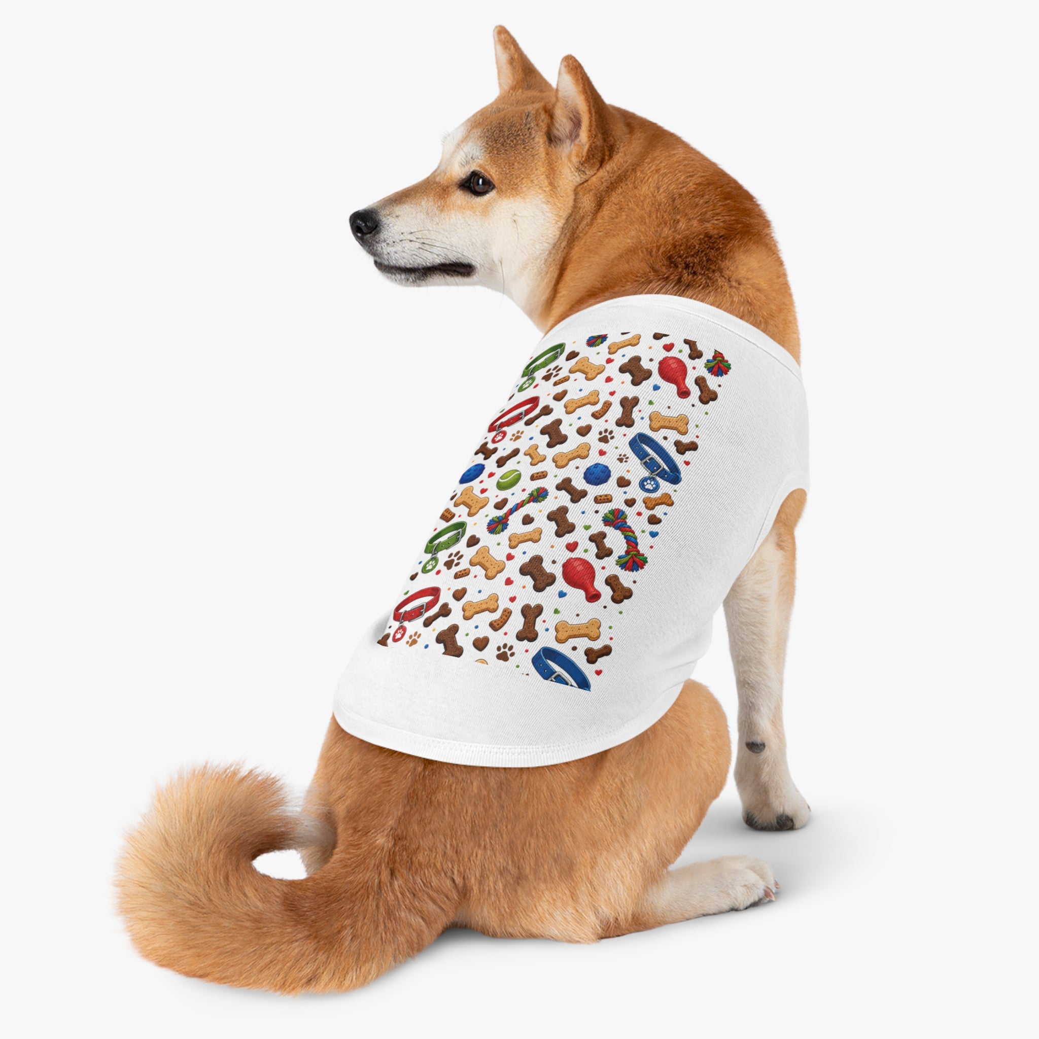 Dog Toys Pattern Pet Tank Top — Colorful Bones, Collars & Balls Print for Small Dogs