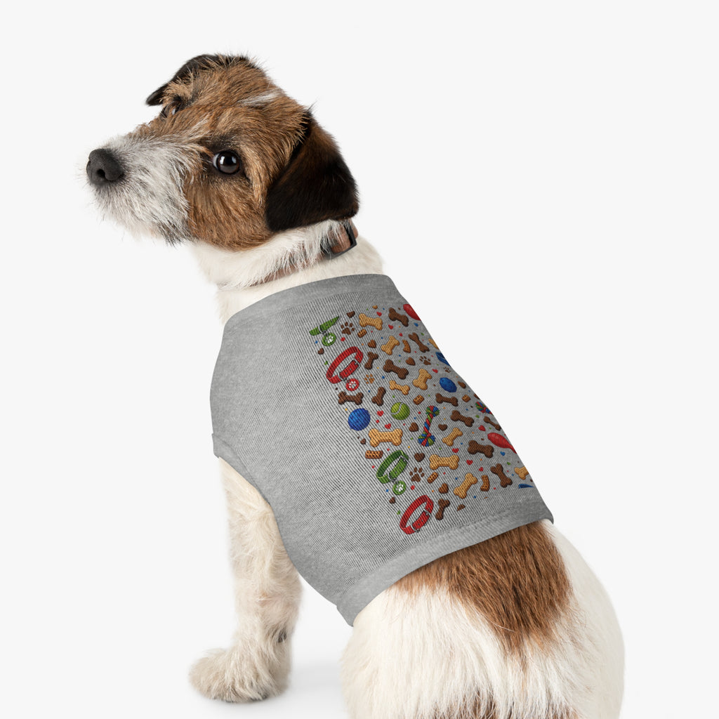 Dog Toys Pattern Pet Tank Top — Colorful Bones, Collars & Balls Print for Small Dogs