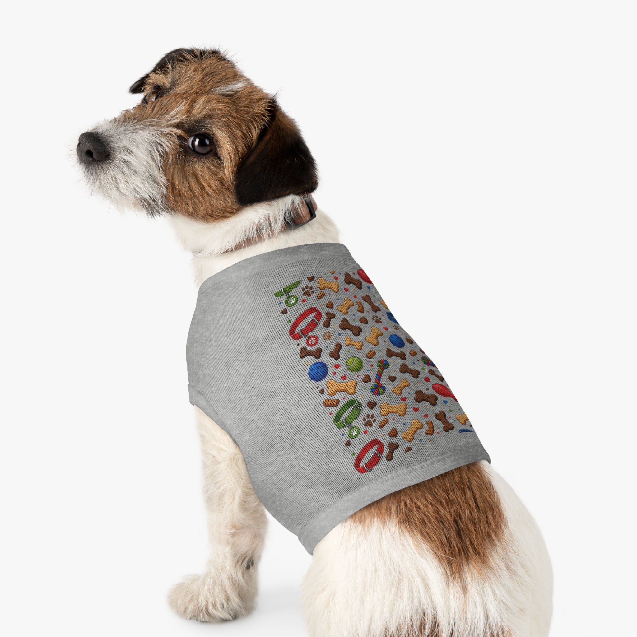 Dog Toys Pattern Pet Tank Top — Colorful Bones, Collars & Balls Print for Small Dogs