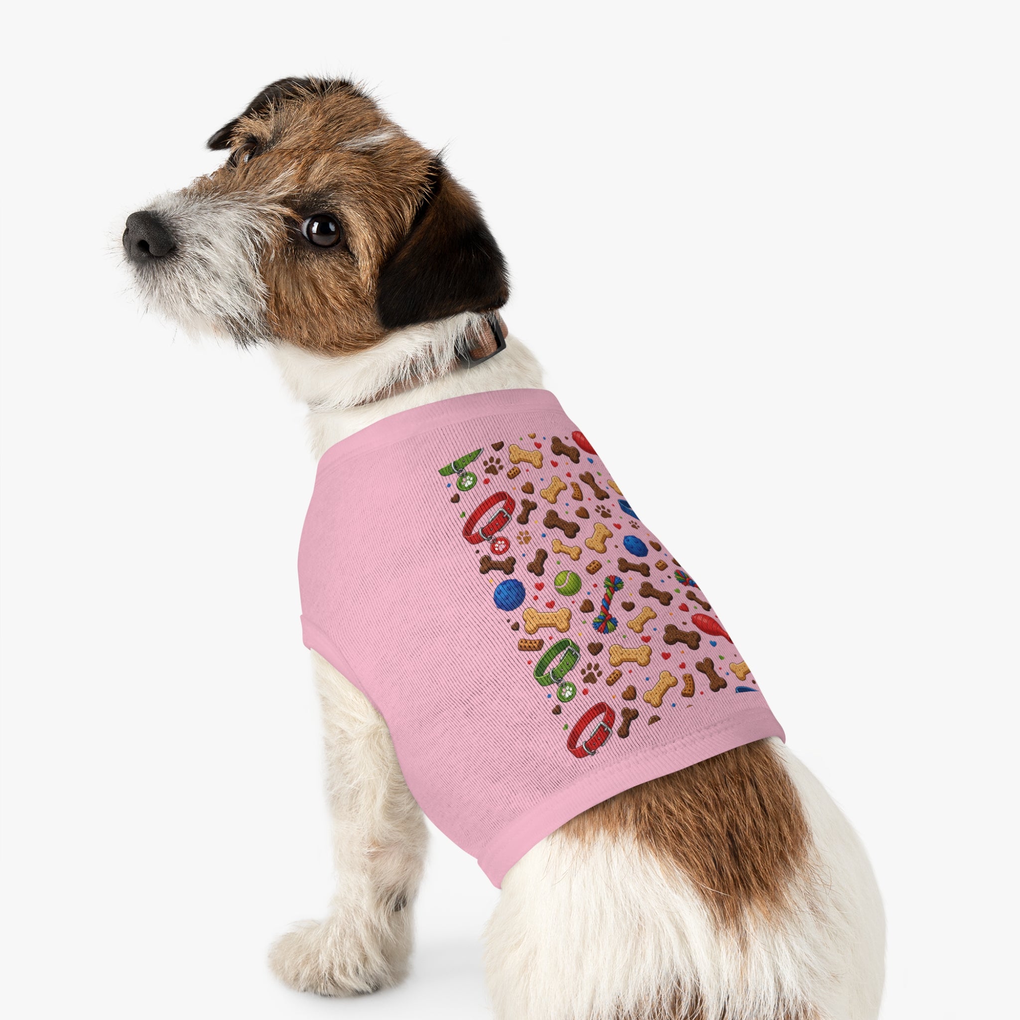 Dog Toys Pattern Pet Tank Top — Colorful Bones, Collars & Balls Print for Small Dogs