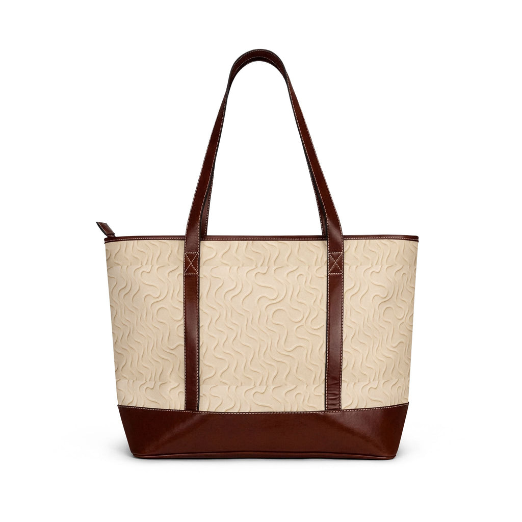 Canvas Leather Tote Bag — Cream Quilted Pattern