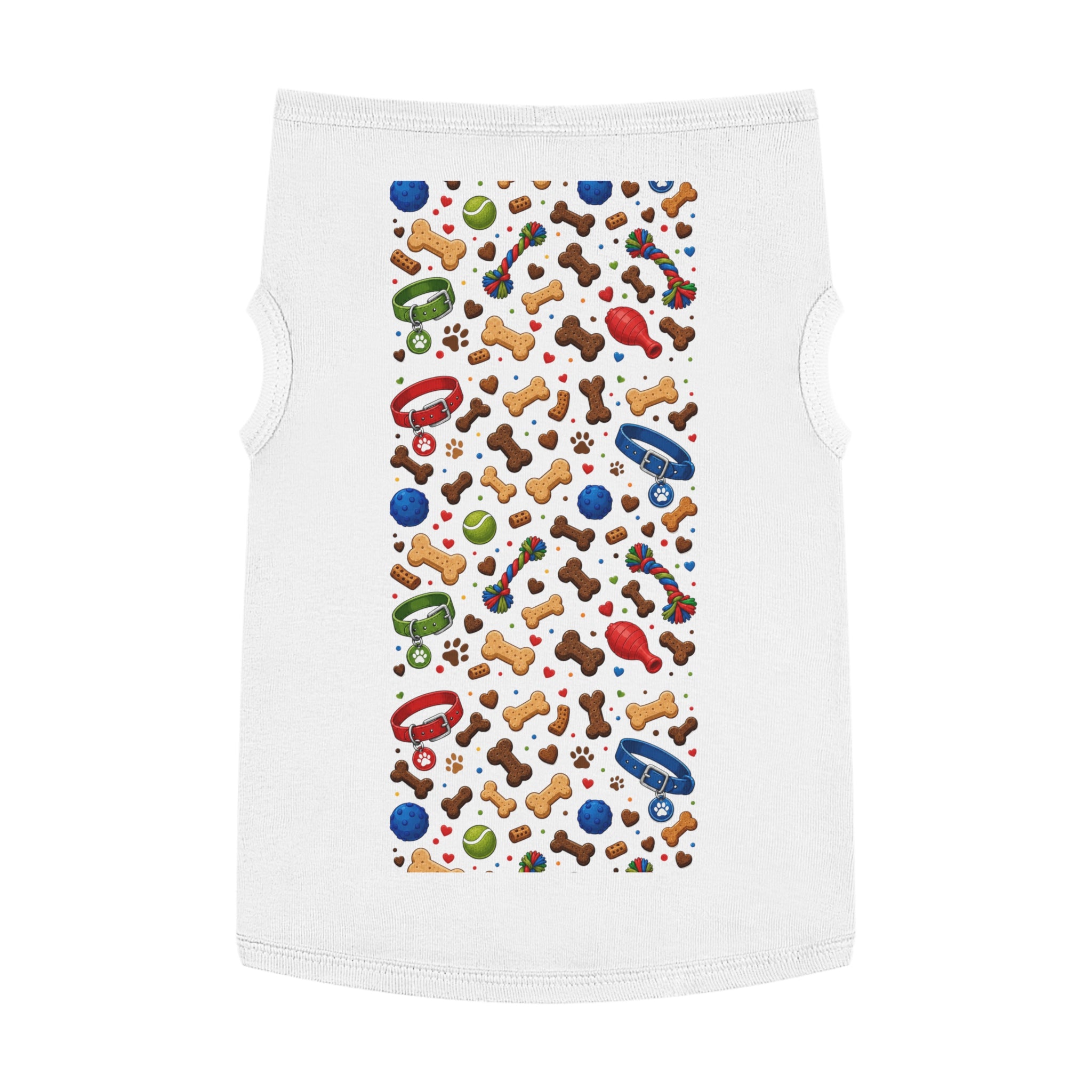 Dog Toys Pattern Pet Tank Top — Colorful Bones, Collars & Balls Print for Small Dogs