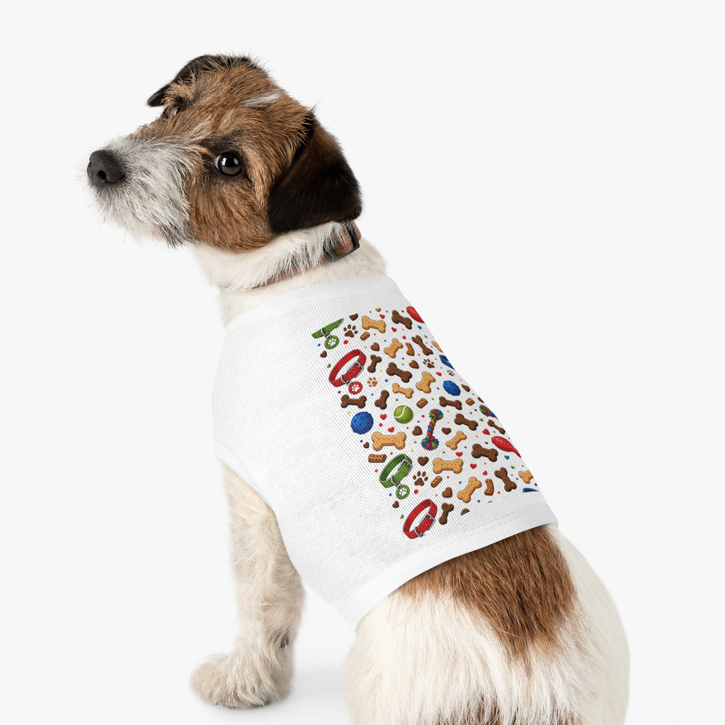 Dog Toys Pattern Pet Tank Top — Colorful Bones, Collars & Balls Print for Small Dogs